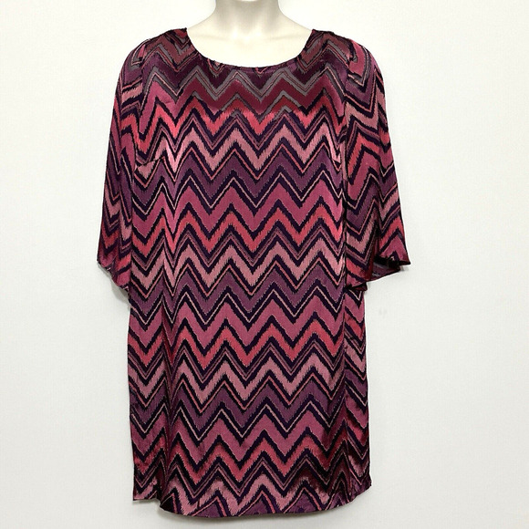 Eloquii Women Dress Plus 14W Purple Pink‎ Satin Sheer Shift Retro Cocktail Party - Picture 1 of 12